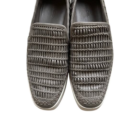 Vince Stafford Platform Sneakers Loafers Leather Slip On Woven Women’s 8.5 Gray - Picture 6 of 17